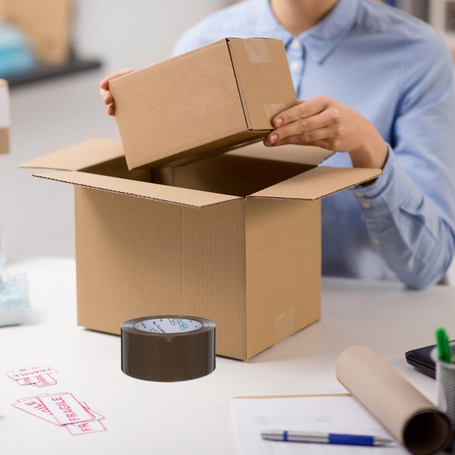 5 Rollen Packband Starkes Versandklebeband Braun Schweres Verpackungsband für Umzug Industrie Büro und Zuhause Vielseitig Einsetzbares Klebeband für Kartons Versenden