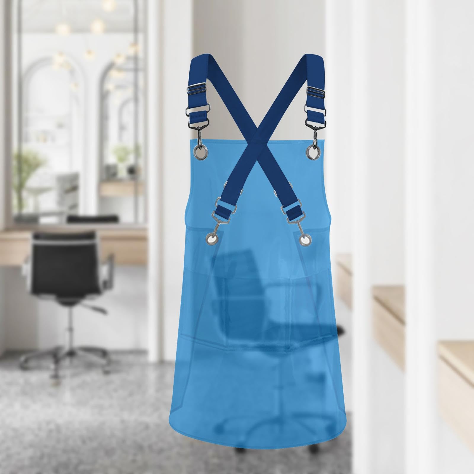 rockible Transparent Apron Waterproof TPU Aprons Unisex Adjustable Bib Cooking Kitchen Chefs Work Apron for Cosmetology Coffee Shop Painting Clear Hairdressing Aprons-Full Blue - Image 3