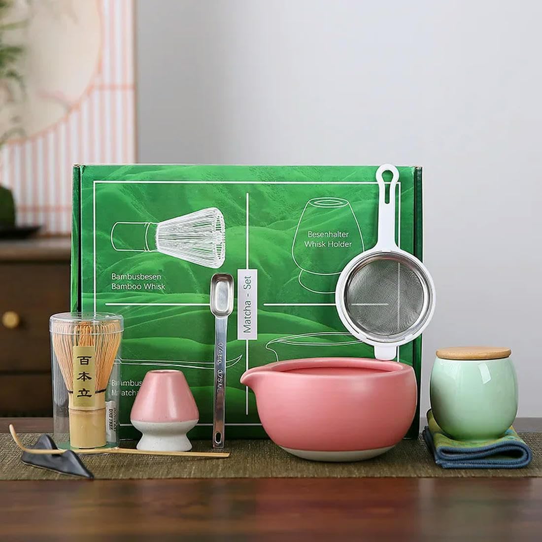 9 szt. japońskie ceramiczne pudełko upominkowe Matcha zielony uchwyt na herbatę stojak miska trzepaczka młynek szczotki uchwyt na narzędzia do herbaty herbata