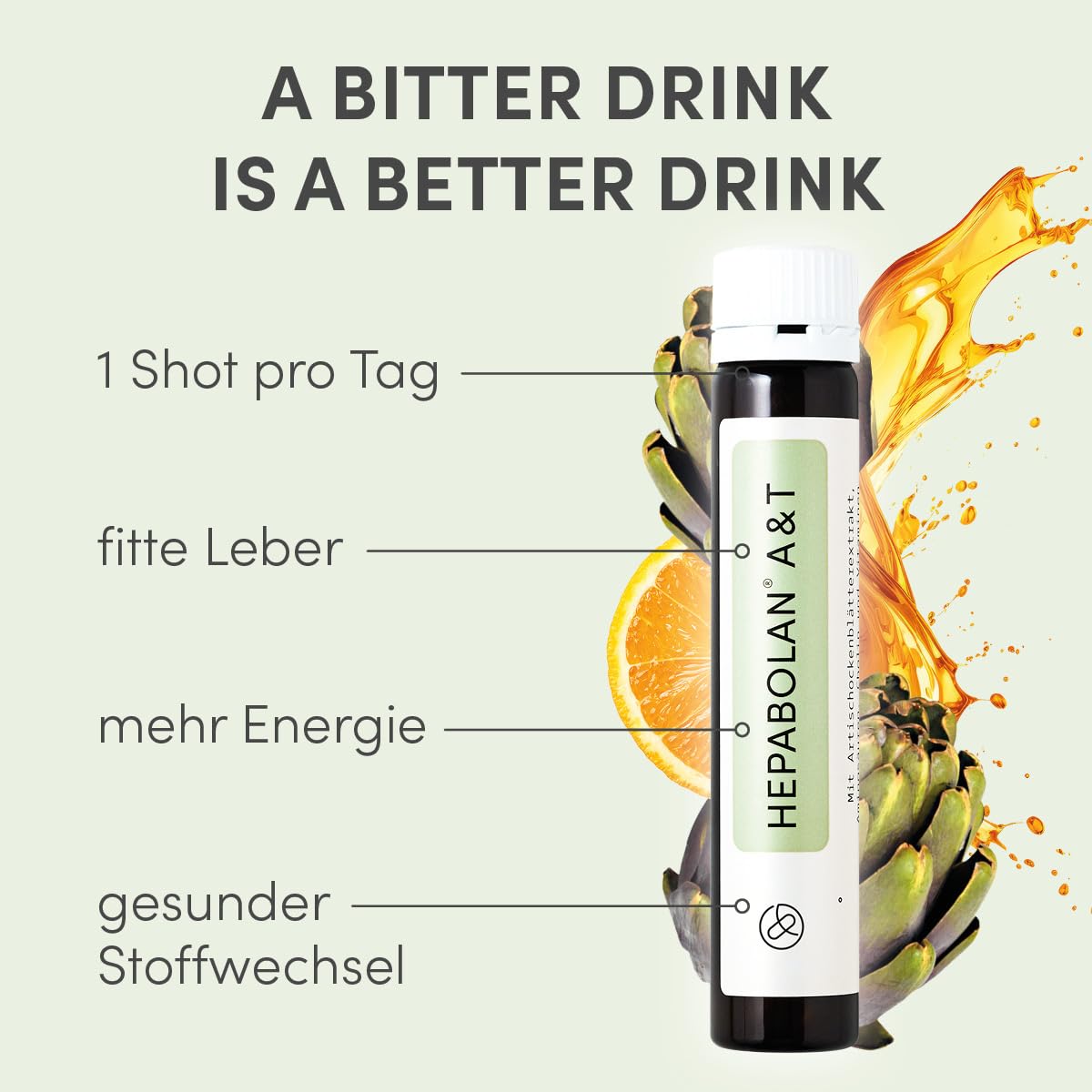 HEPABOLAN A&T - 30 Trinkfläschchen à 25ml - Für eine gesunde Leber - Mit Artischocke, Cholin, Lysin, Taurin, Arginin - Laborgeprüft, in Deutschland produziert
