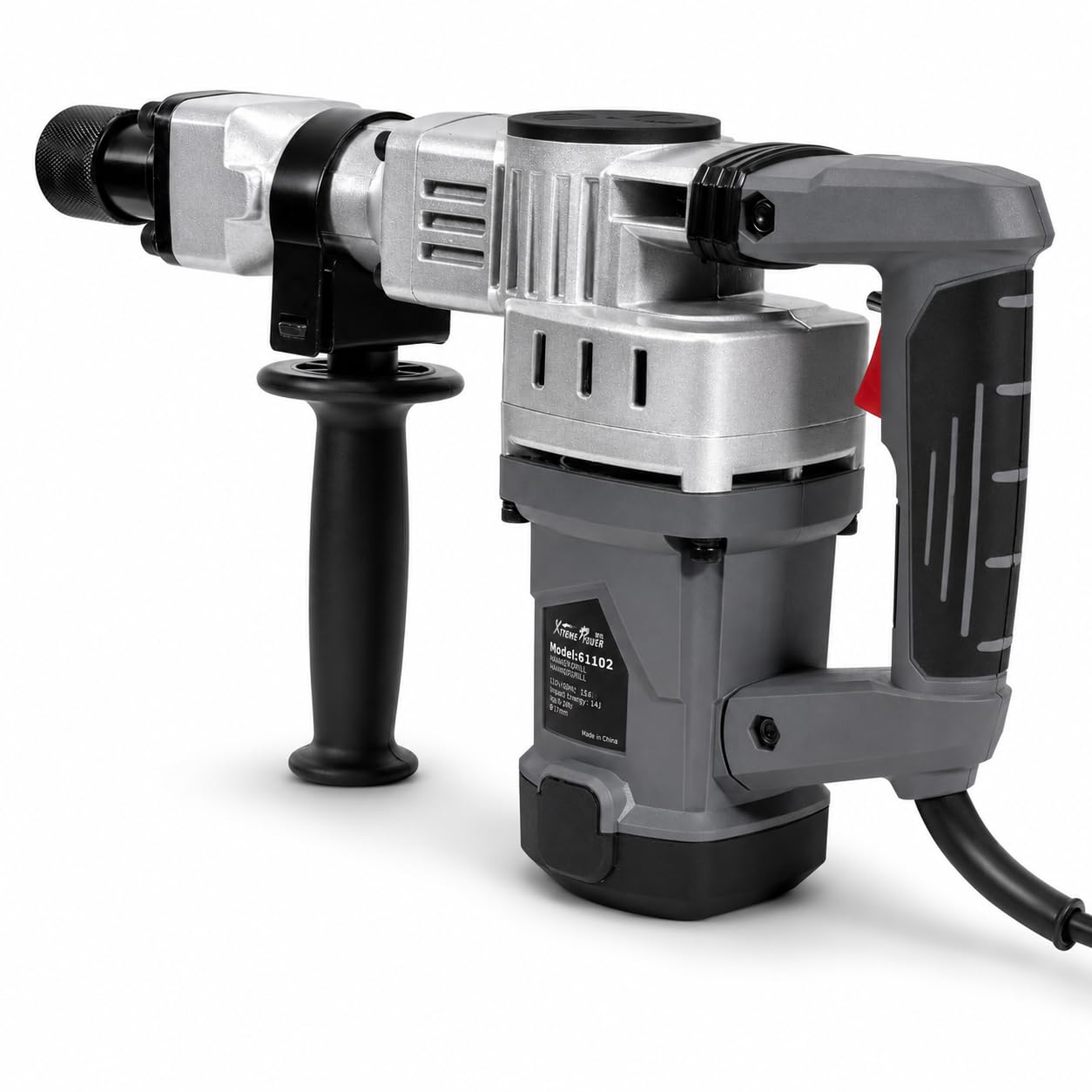 XtremepowerUS 1400W Demolition Electric Jack Hammer Concrete Breaker Trigger Lock with (2) Chisel Bit with Carrying Case