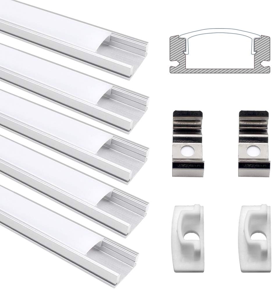 Jirvyuk Led Channel, Led Aluminum Pofile 5 Pack 0.5m/1.64ft Aluminum ...