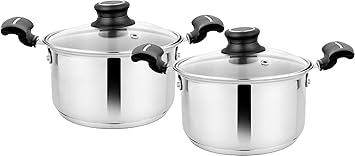 Steelcraft Premium Induction Compatible Stainless Steel Sandwich Base Accord Cookware/Casserole Set of 2 pc Casserole (14cm, 850ml) (16cm, 1300ml) with Glass Lids,for Multipurpose Cooking, Silver