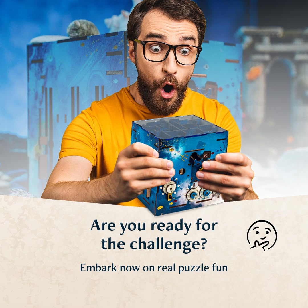 INSCAPE Atlantis Labirynt - Cluebox - Pudełko z Zagadkami - Puzzle Box - Gra Escape Room dla Dorosłych i Dzieci - Gry Logiczne - 3D Puzzle z Drewna - Gry Myślenia - Pudełko na Prezent