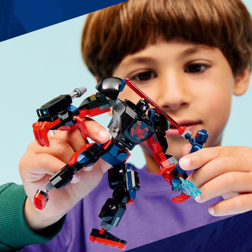 LEGO | Marvel Miles Morales kontra Spider-Man 2099 76337 | Ruchomy robot, zabawka dla 6-latka, prezent dla fana Spider-Mana, zestaw klocków dla chłopca i dziewczynki, 135 elementów
