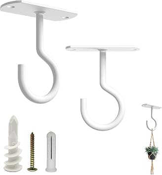 NACETURE Ceiling Hooks for Hanging Plants - Square Wall Mount Plant Hanger Indoor Hanging Hooks Metal Plant Bracket Iron Lanterns Hangers for Wind Chimes, Planters White, 2.5 Inch 2 Pack