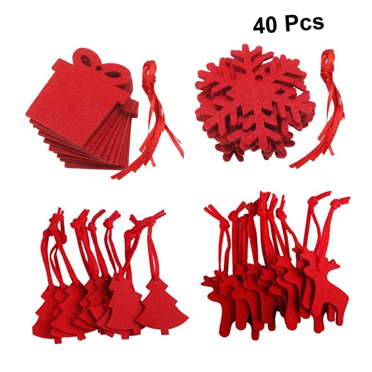 PRETYZOOM 4 Set Di Ornamenti Unici in Feltro Per Albero Di Natale Ciondolo A Forma Di Fetta Di Fiocco Di Neve Rosso Per La Decorazione Della Casa 40 Pezzi*4