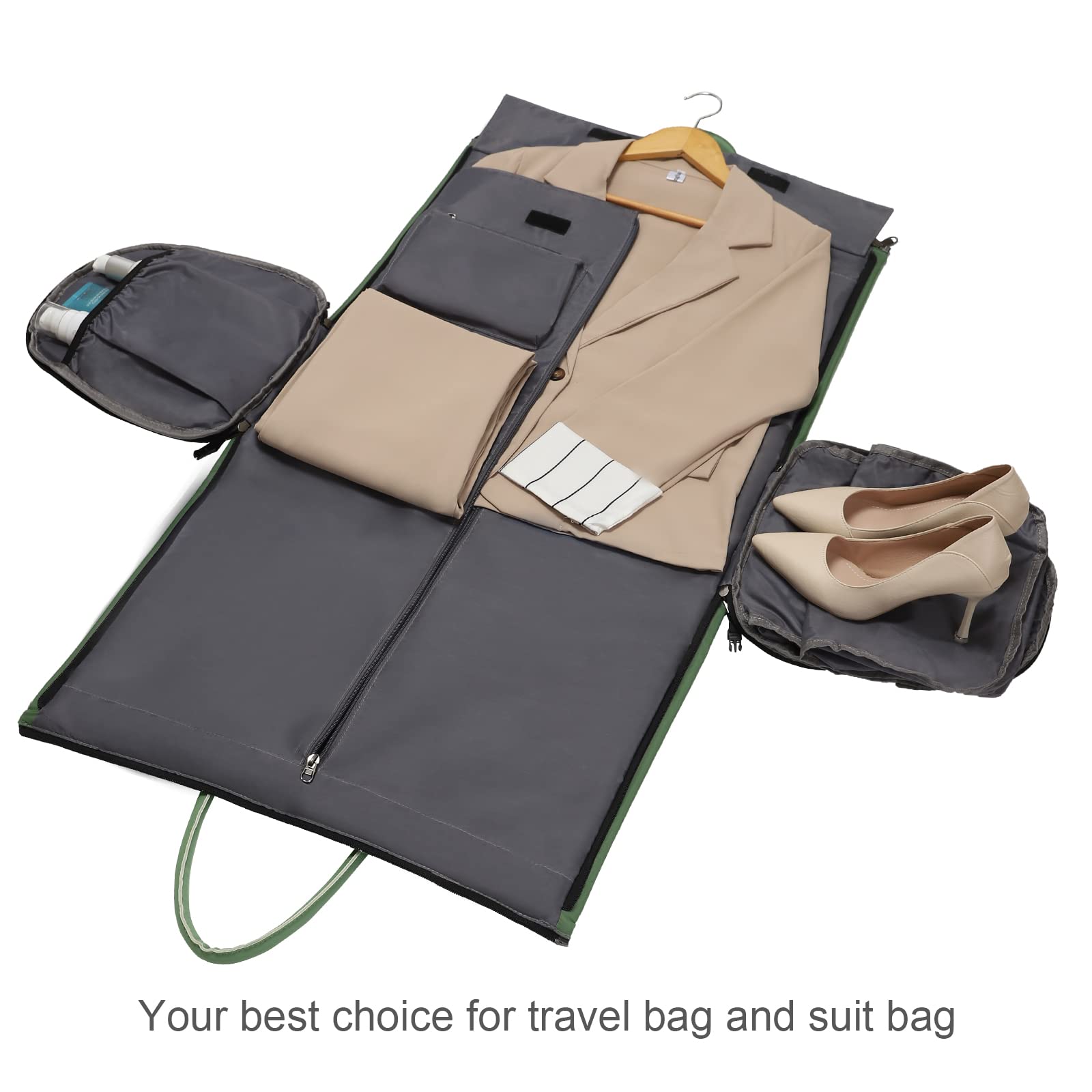 Modoker Sacs à vêtements Convertibles pour Voyage, Sac de Voyage pour Homme et Femme – 2 en 1 à Suspendre pour Valise, Costume, Sacs de Voyage, Vert