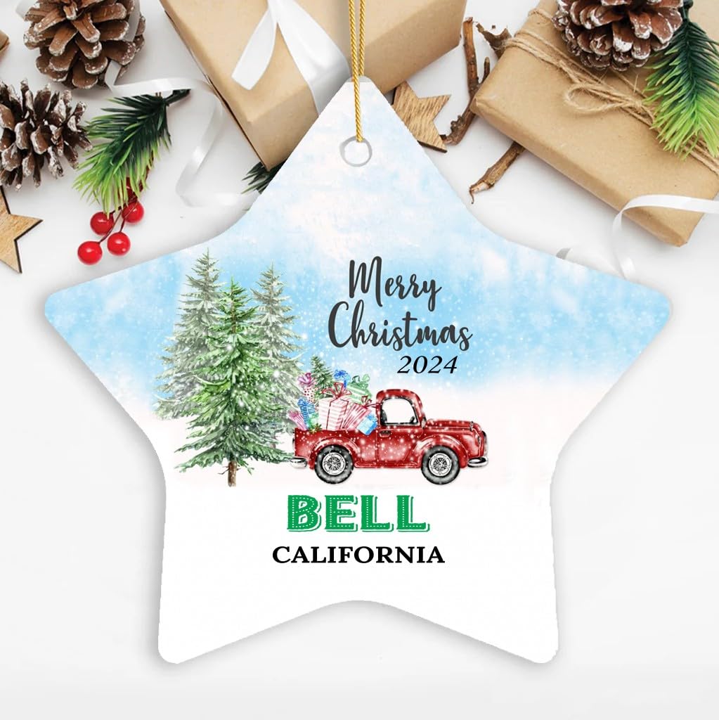 Christmas Ornament Bell CA Ornaments Gifts Ideas Bell California New Home Town 2024 Keepsake Housewarming for Family Friend Star 3''