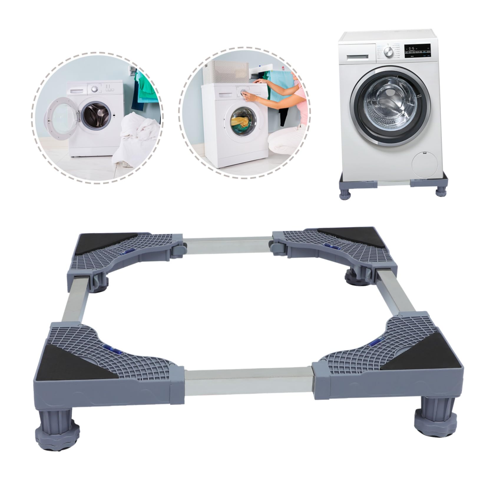 Base de Lavadora Móvil Ajustable de Plástico 4 Pies Resistentes | Ruedas Giratorias con Bloqueo 360°, para Muebles y Secadora, Desmontable y Estable