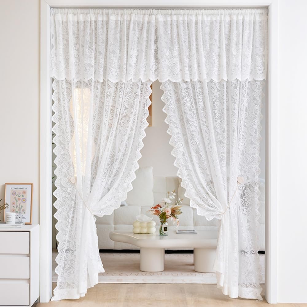 Amazon.com: 2 Panels Luxury White Floral Lace Sheer Curtains with