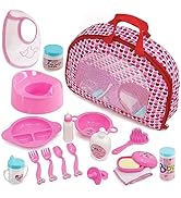 BiBi Doll Baby Doll Accessories Play Set with Carry Bag Storage Case - Feeding Set, Pacifier, Pot...
