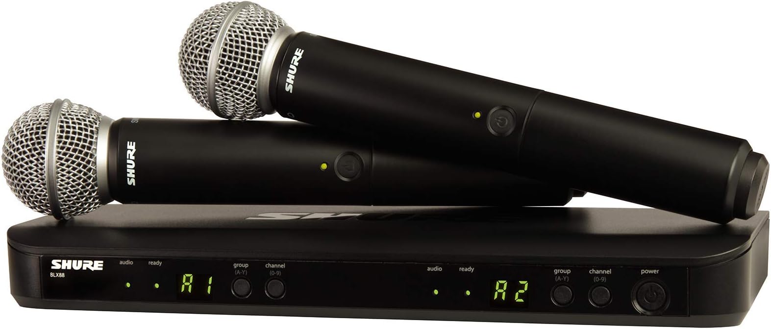 Shure BLX288/SM58 Wireless Microphone System for Two Performers with BLX88 Dual Channel Receiver and Two BLX2 Handheld Transmitters with SM58 Mic Capsules, The Industry Standard for Vocals