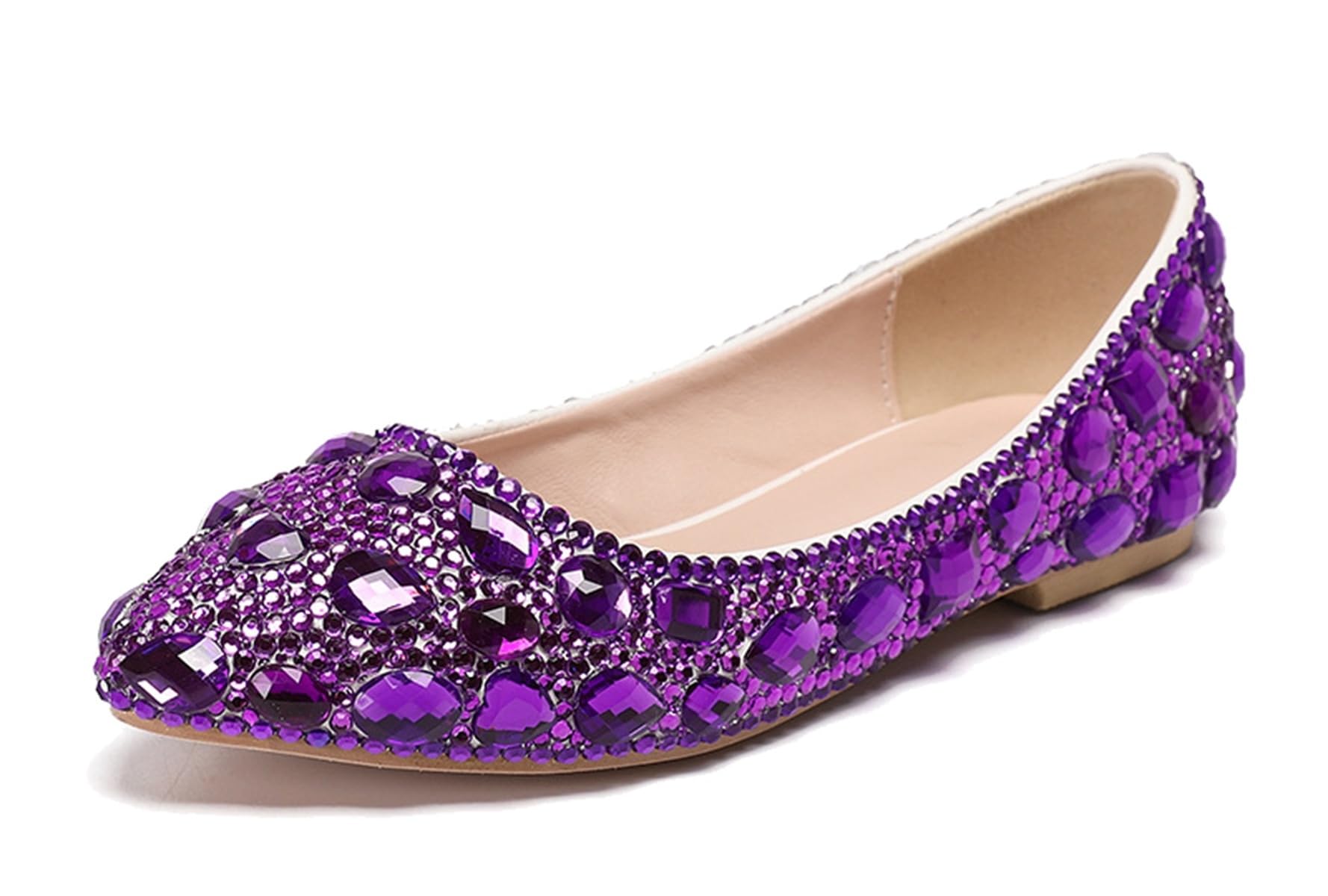 Minishion Wedding Shoes for Women Flats Comfortable Rhinestone Slip on Pumps Shoes