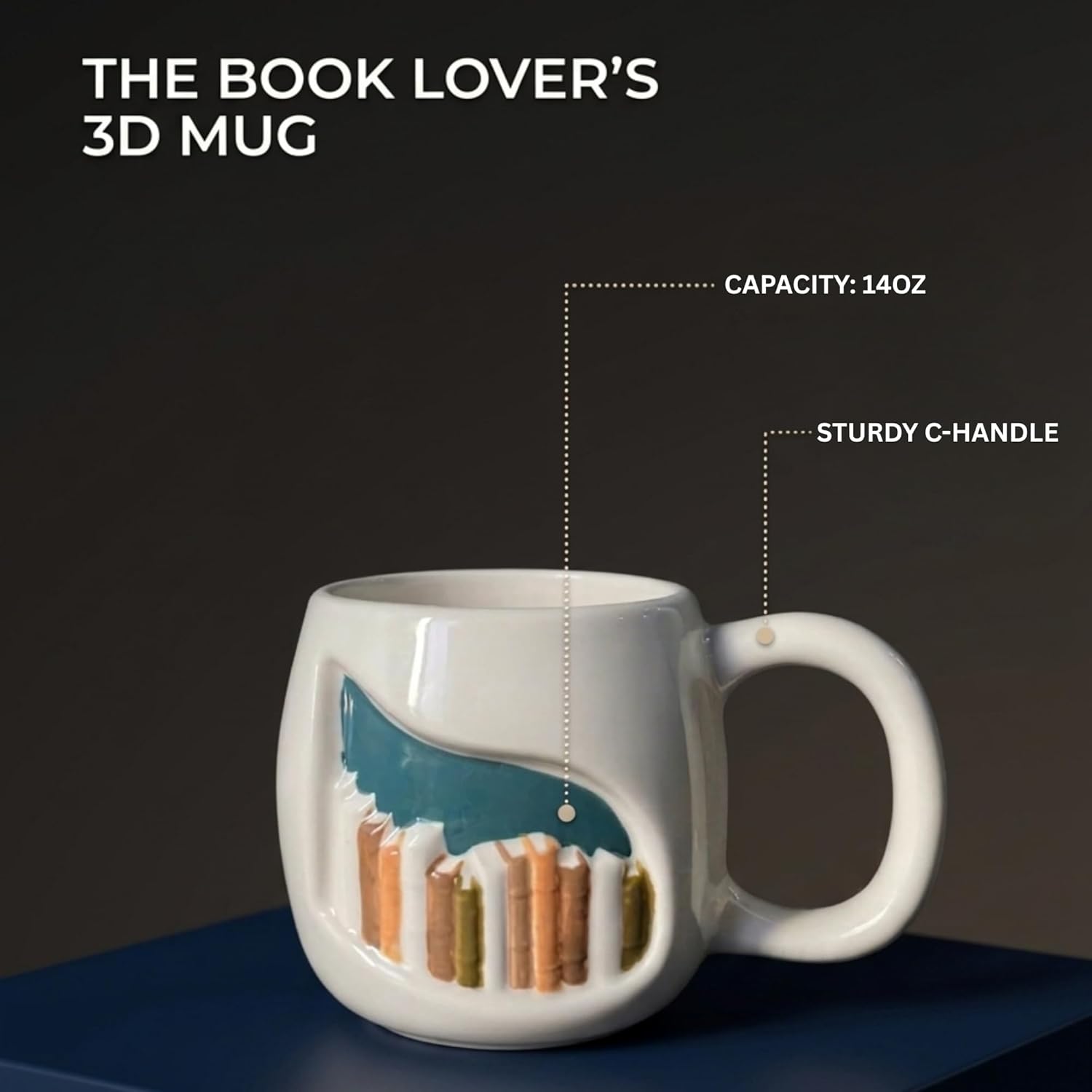 Real Ceramic 3D Book Mug For Book Lovers Gifts For Readers Women, Unique 3D Bookshelf Mug 14Oz - A Library Shelf Cup, Gift For Writers And Authors - Bookish Gifts for Mom/Dad/Son/Daughter/Friend