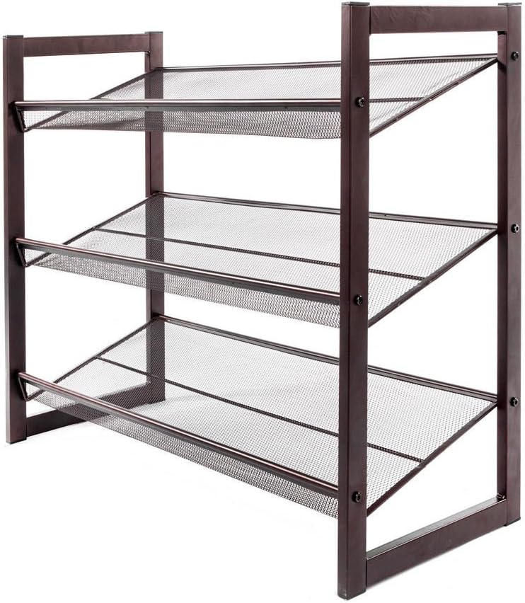 3Tier Stackable Metal Shoe Rack Adjustable Organizer Shelf