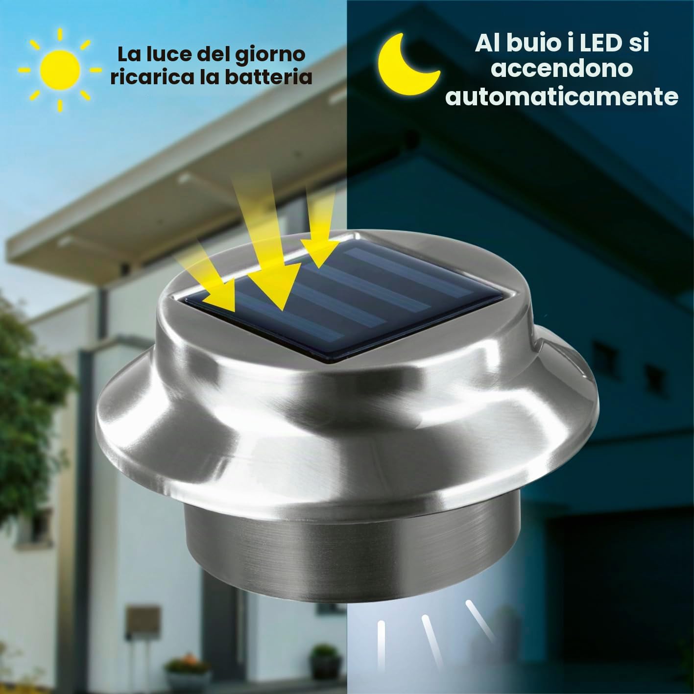 EASYmaxx 03612 Illuminazione solare per grondaie e recinzioni da giardino | Acciaio inossidabile | Set di 3 | Illuminazione per esterni | Wireless | illuminazione, batterie, ferro;abs