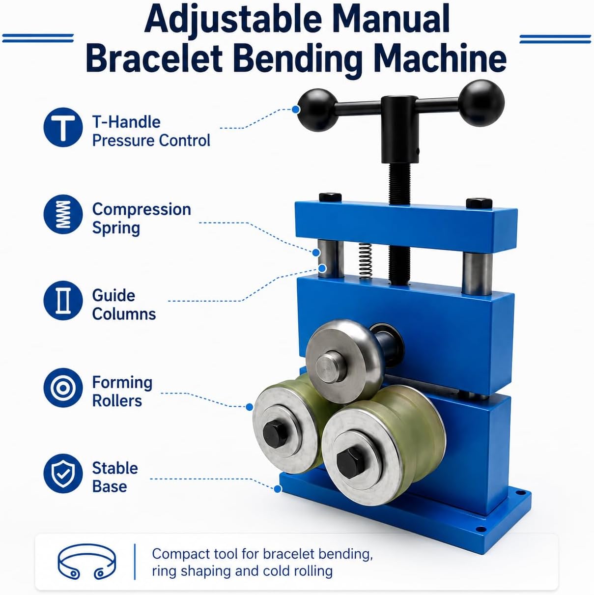 YIEPET Manual Bracelet Bending Machine, Jewelry Rolling Mill Tool with Hand Crank, Adjustable Bracelet and Earring Forming Machine for Rings, Bangles, Wire Flattening and Jewelry Making