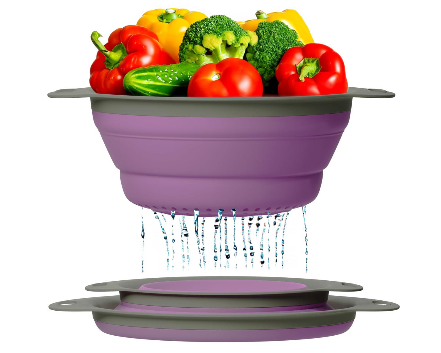 Ultimate Kitchen Strainers Set of 2 - Collapsible Silicone Colanders For Easy Storage by Comfifyâ„¢ - Use with Pasta, Fruit, Berries & Veggies - Purple