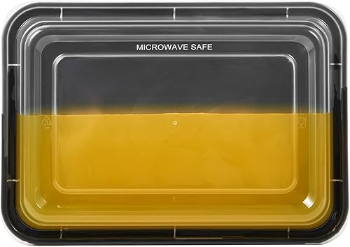 Miniatura 3 de FULING Paquete de 50 recipientes de plástico para almacenamiento de alimentos con tapas, 28 onzas, 1 compartimento, color negro, rectangular,