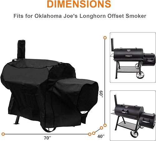 Vista 27 de Grisun Grill Cover for Oklahoma Joe's Rider 900 & Rider DLX Grills, Anti-Fade Waterproof Charcoal Offset Smoker Cover, Strap for Fix, Fabric Handle