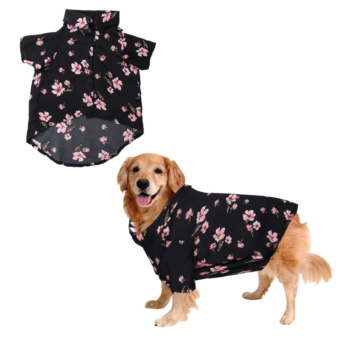 Sage Square Funky Soft Material Dog Shirt | Cool/Funky Print Pet | Soft Light Weight | Comfortable & Breathable Dog Clothing | Trendy Vest Outfit (Black Flower Print) (Large - 22inch)