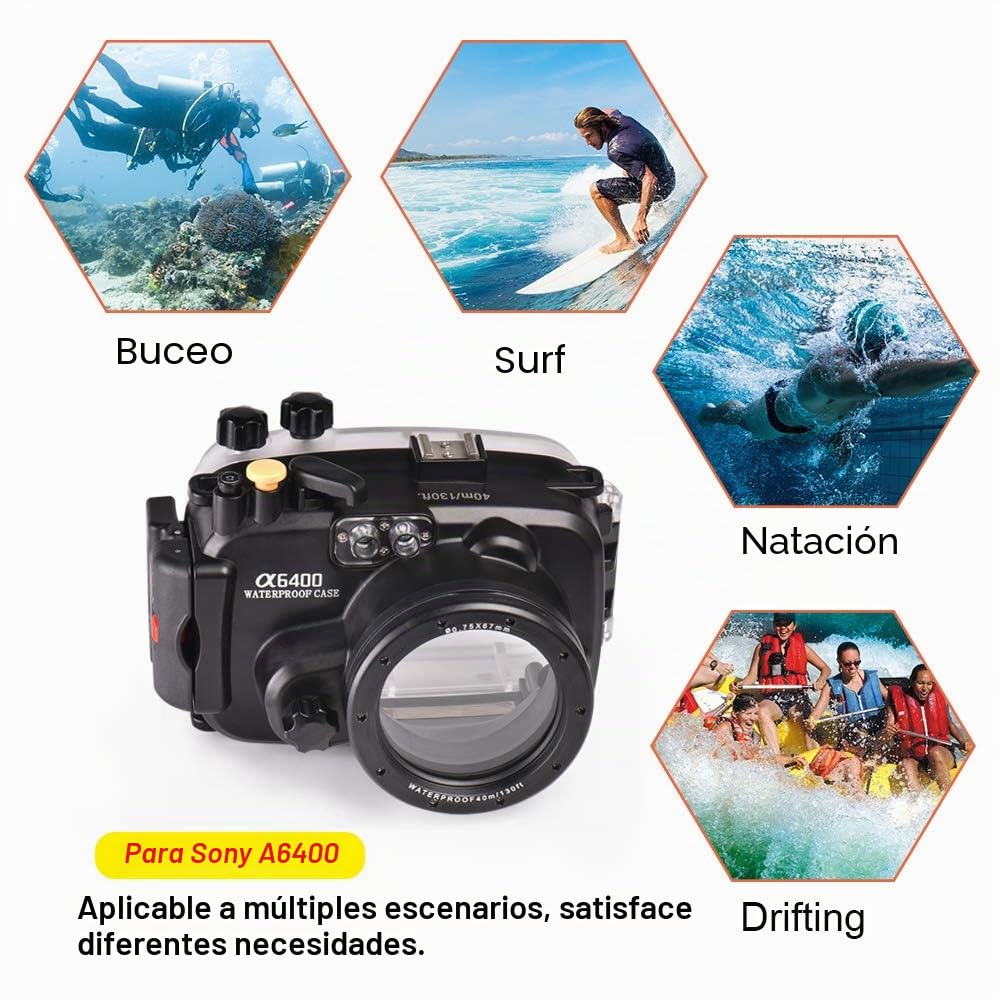 Sea frogs Carcasa impermeable para cámara Sony A6400, 40 m, se puede utilizar con lente de 16 a 50 mm (carcasa + filtro rojo)
