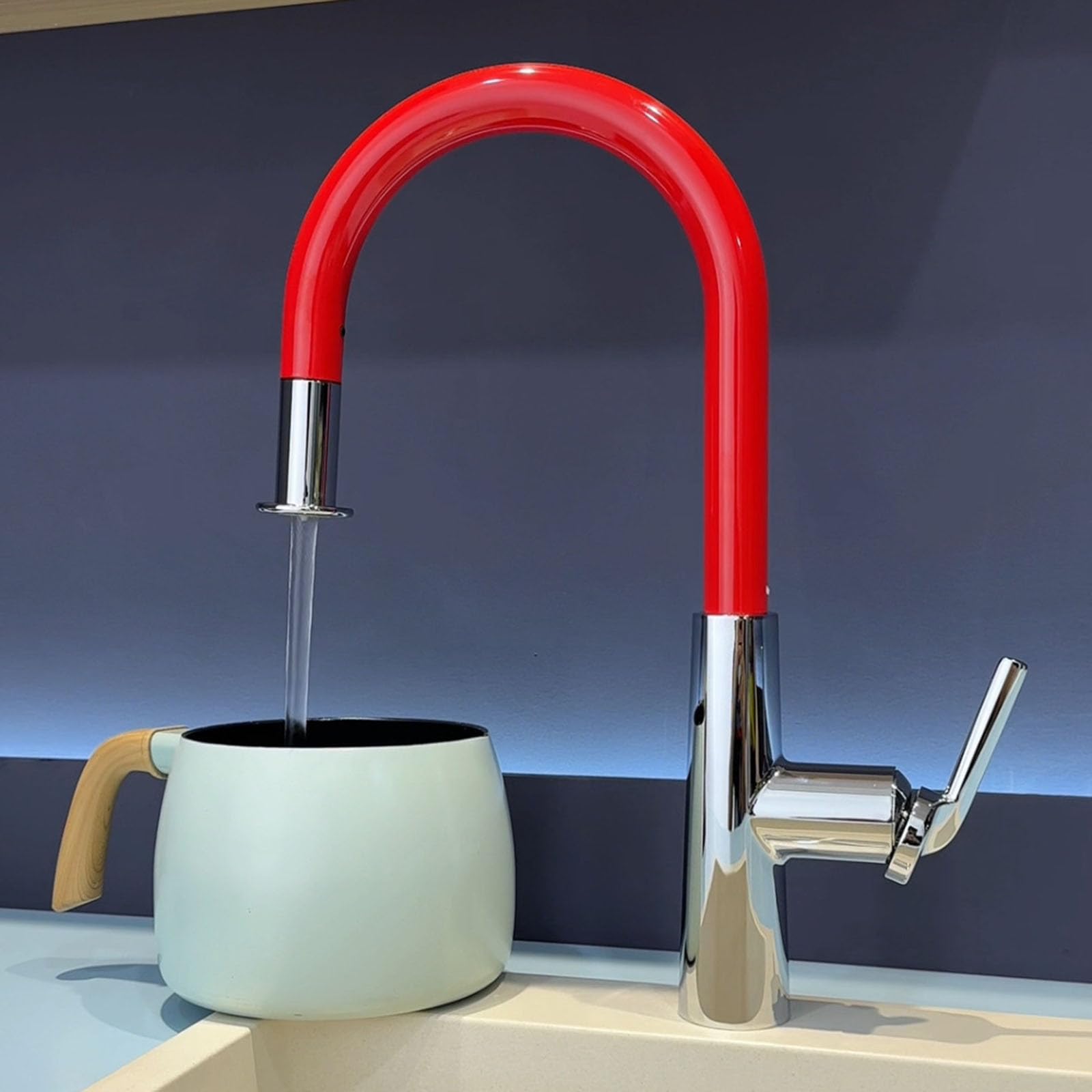 Grifo Fregadero Extensible Monomando Cuello de Cisne Grifo Cocina Caño Alto 2 Modos,rojo