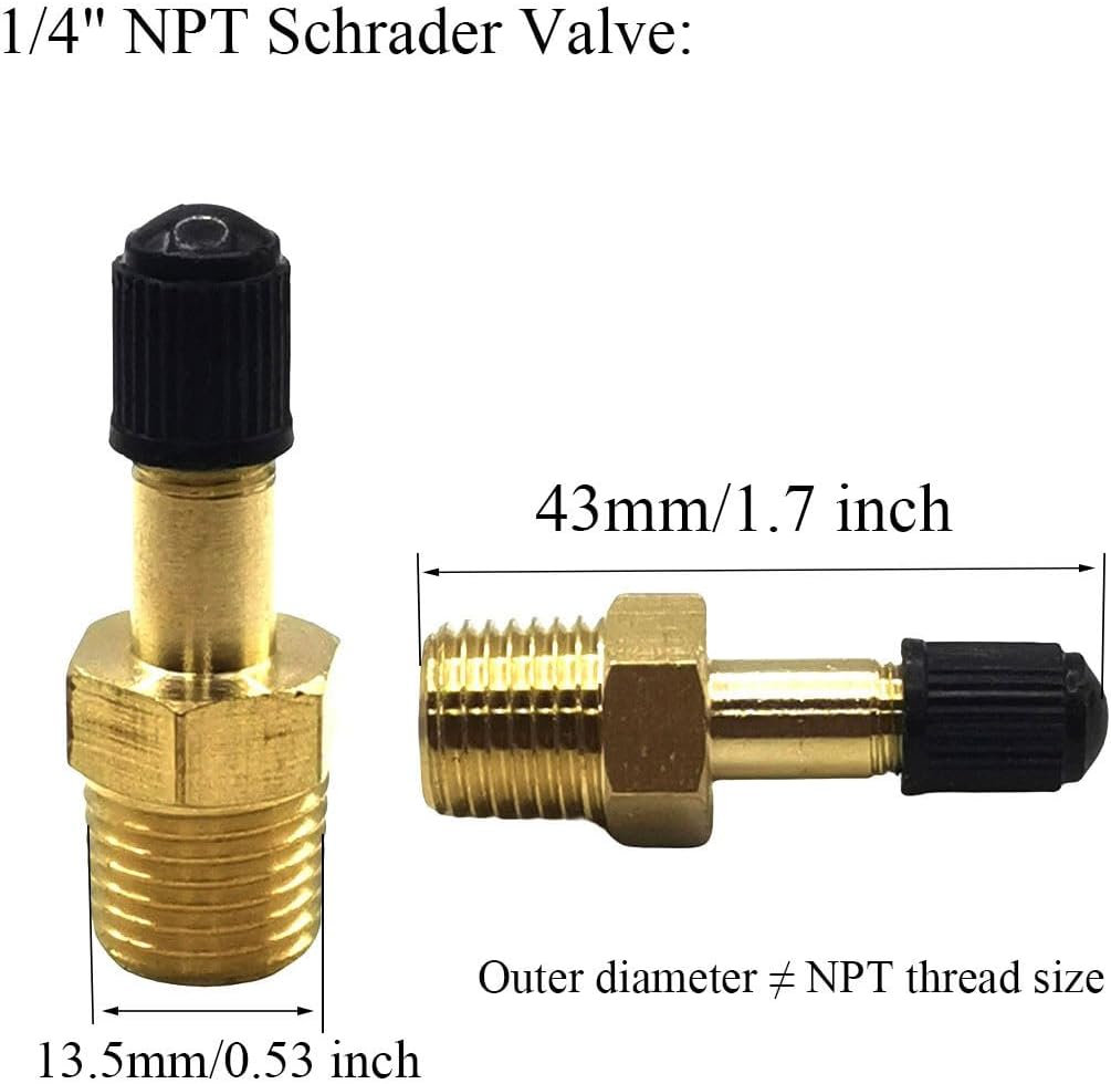 8 Pcs 1/4" NPT Schrader Valves, Brass 1/4 Inch Male NPT Air Valves for Using with Air Chucks and Compressor Tanks with 2Pcs Teflon Tapes
