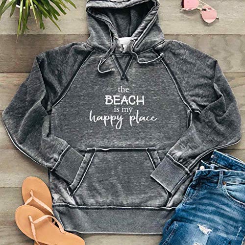 The Beach is my Happy Place Hoodie Beach Vacation Shirt Soft Lightweight Burnout Hooded Sweatshirt Sparkly or Matte4