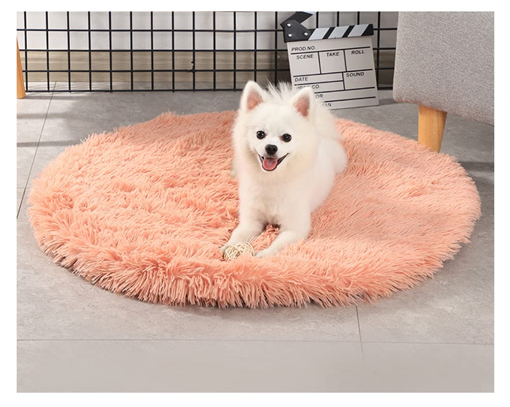 DAIHAN Soft & Warm Dog mats, Kennel mats, Winter Warm Fluffy Pet Blankets litter mats Cat mats Round Plush Mattress Cushion Pad Sleeping Bed Mat for Crate 2Pink 100cm