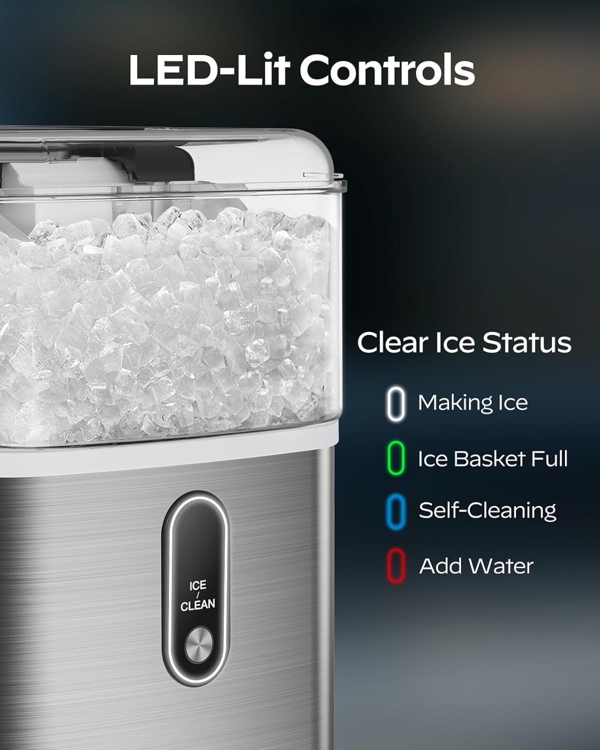 Silonn Nugget Ice Maker Countertop with WiFi Function - 44lbs/24h Crushed Ice Machine, Front Pull-Out Water Tank & Removable Basket, Stainless Steel Finish for Home Kitchen on Fridge.com