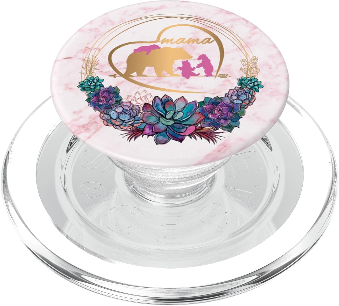 Mama Bear 3 Cubs Pink Marble Heart Arrows Mothers Day Gifts PopSockets PopGrip for MagSafe