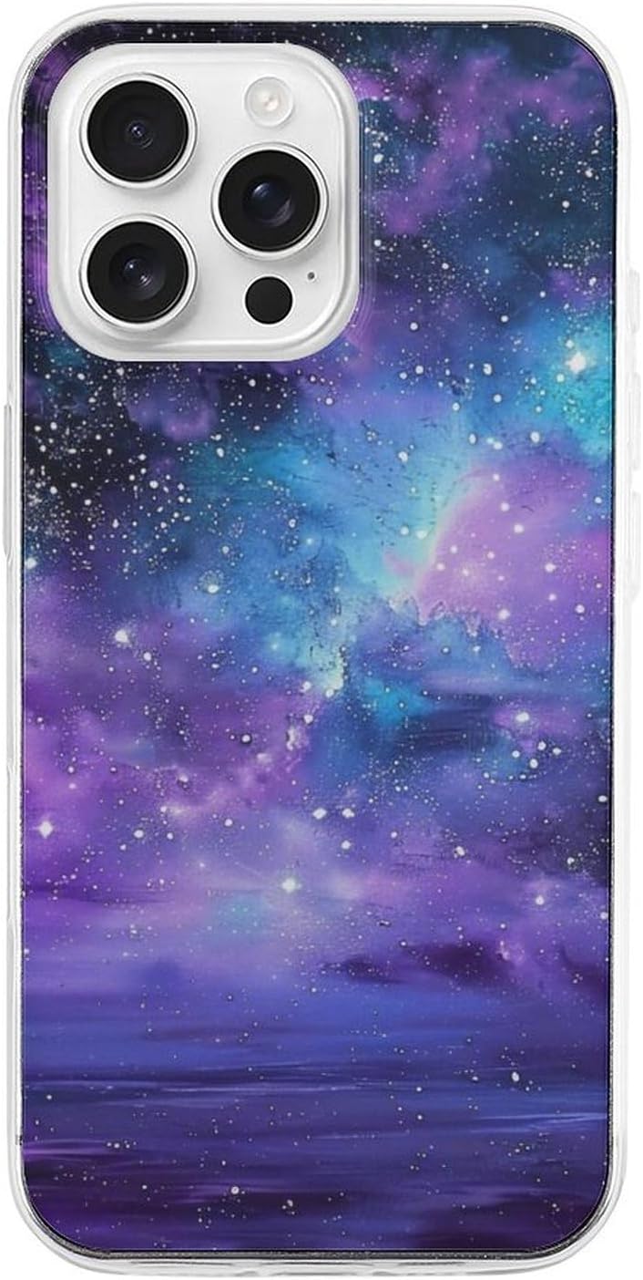 Clear Phone Case for iPhone 16 Pro Max Case, Space Colorful Clouds Prints Shockproof TPU Cell Cover with Wireless Charging, Anti-Yellowing, Transparent