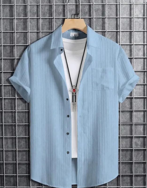 Image of Vikita Enterprise Kid Boy's Cotton Solid Shirt with Spread Collar Neck Half Sleeves Button Closure Curved Hem Length | Shirt For Kids Boys