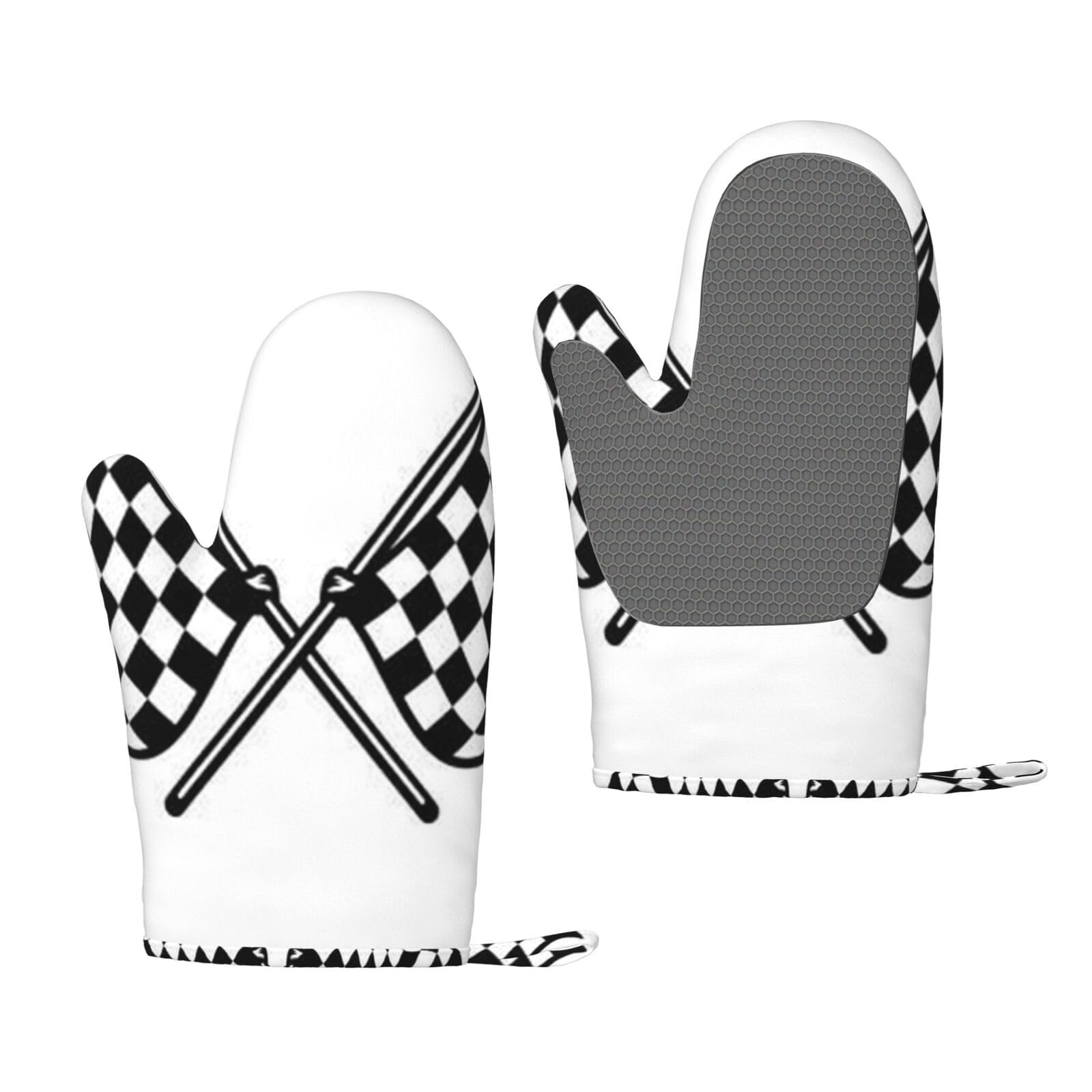 Checkered Flags Race Flag Print Silicone Oven Gloves,Heat Resistant Silicone Oven Gloves - Protect Your Hands In Style