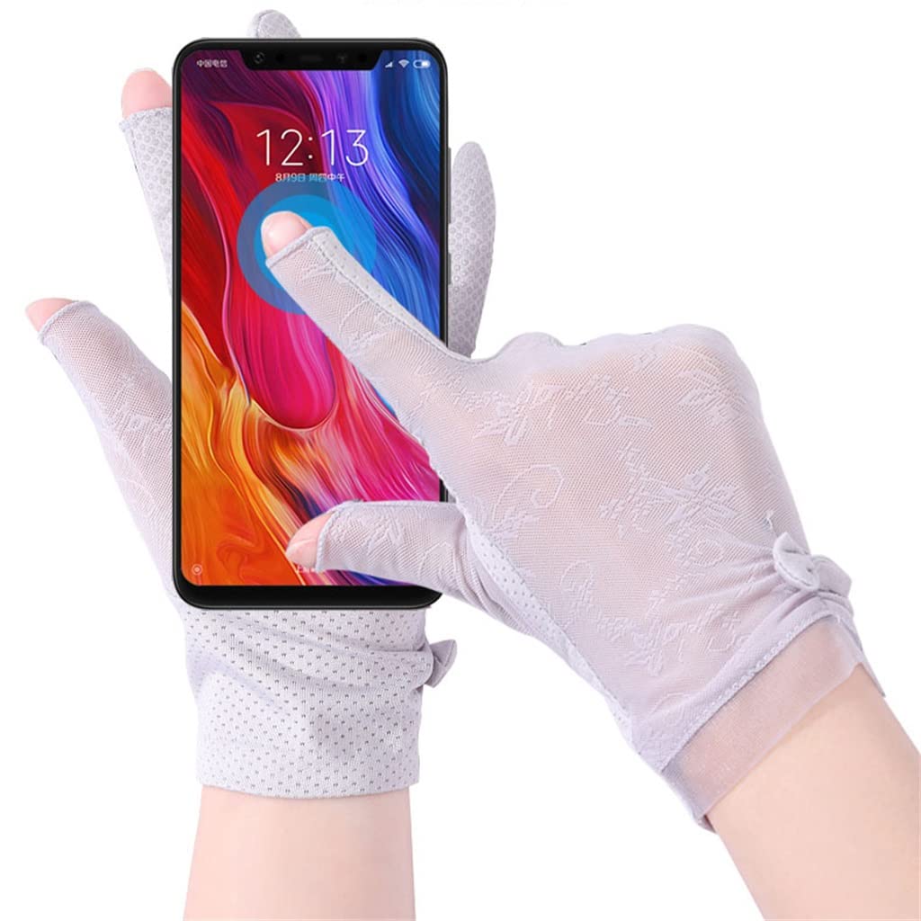Guantes de Seda de Hielo sin Dedo de Hielo Delgado Encaje de Verano de Mujeres Transpirable Conductor de conducción táctil Medio Dedo Primavera(1-Pack)