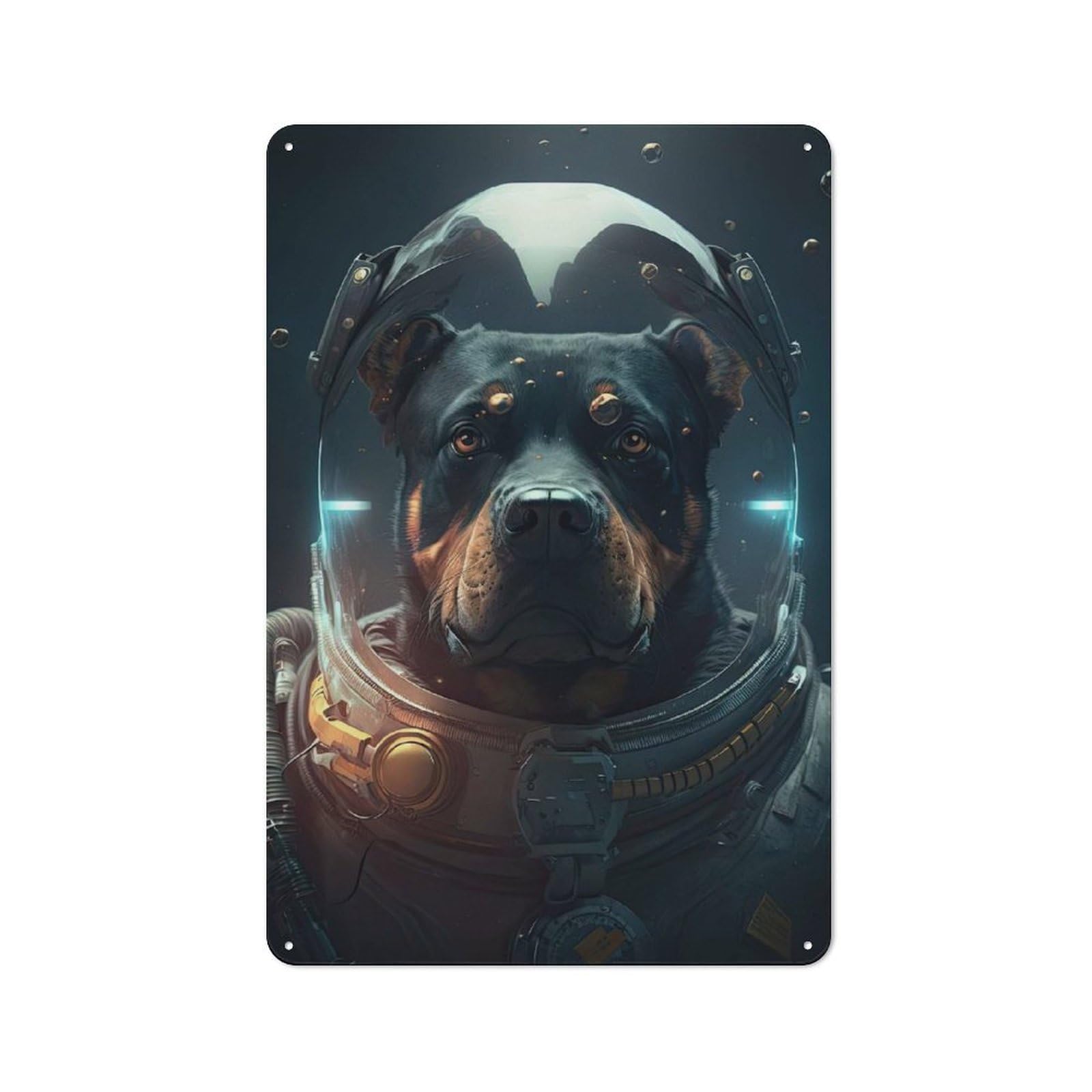 Junmoney Style-1 Metal Wall Plaque With Rottweiler Astronaut Design 30X20cm, Classic Retro Room Decor For Kitchen, Hallway, Bar Or Small Cafe