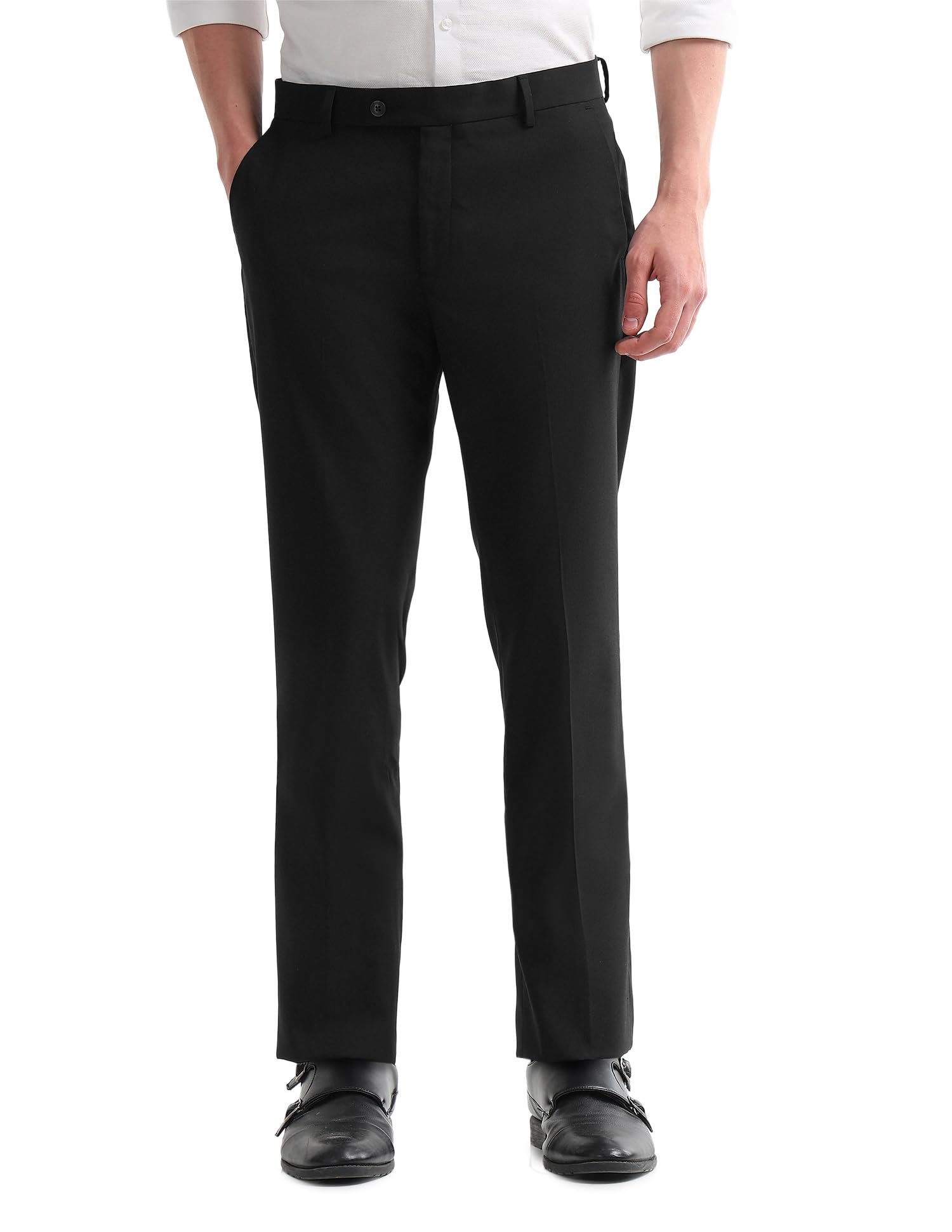 Textured Tapered Fit Formal Trousers for Men - Full Length Formal Pants for Men Office Wear-image-42