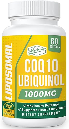 Mecinalis Cápsulas blandas liposomales CoQ10 de 1000 mg Suplemento de ubiquinol CoQ10 de mejor absorción Función cardíaca y producción de energía