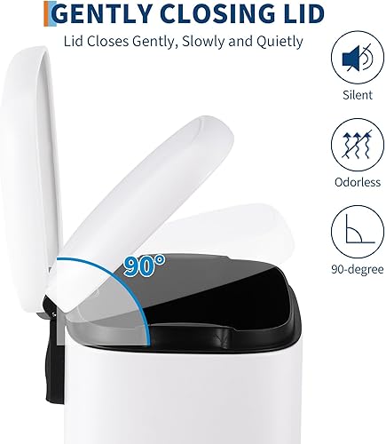 Miniatura 6 de Garvee Bote de basura manos libres de 12 litros, funcionamiento de pedal con tapa de control de olores, contenedor interior extraíble y soporte para