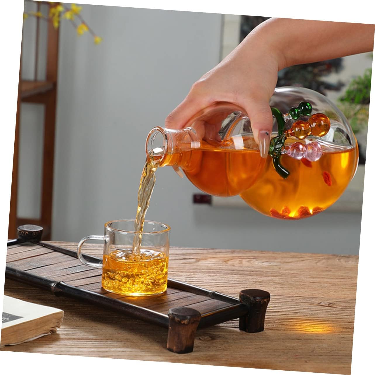 ABOOFAN Artistic Wine Gourd Bottle Clear Glass Metal Tin Lid Home Decor Present for Family Friends Color