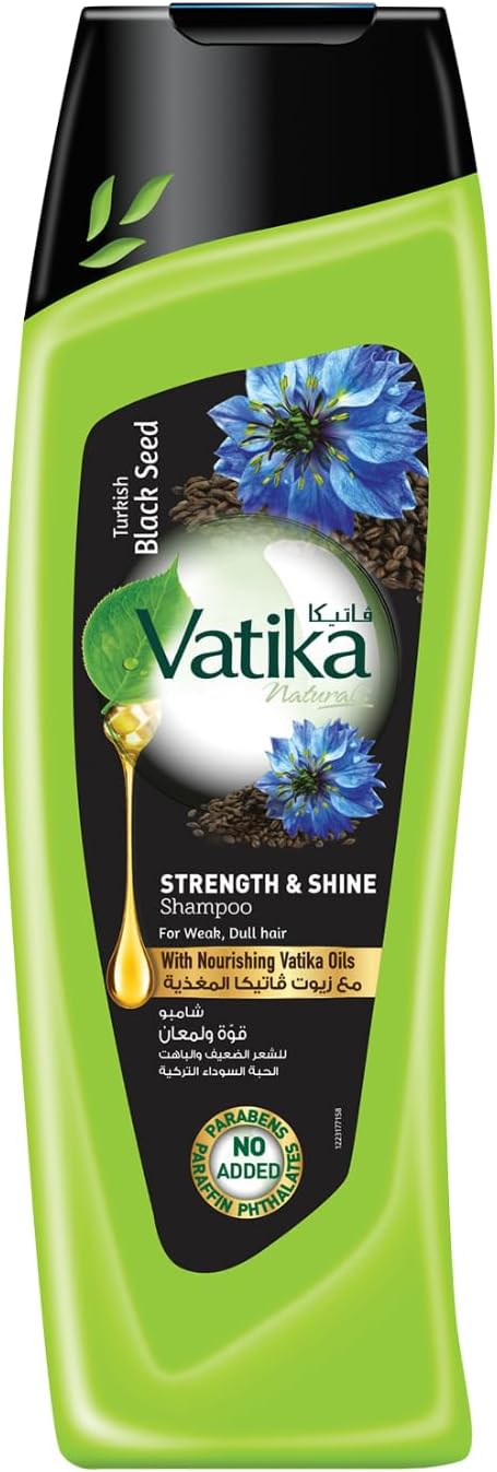 Vatika Naturals Turkish Black Seed Strength & Shine Shampoo - for Weak & Dull Hair - Healthier, Stronger, Shinier, Smoother & Frizz-Free Hair - Sulfate-Free & Paraben-Free - for All Hair Types (400ml)