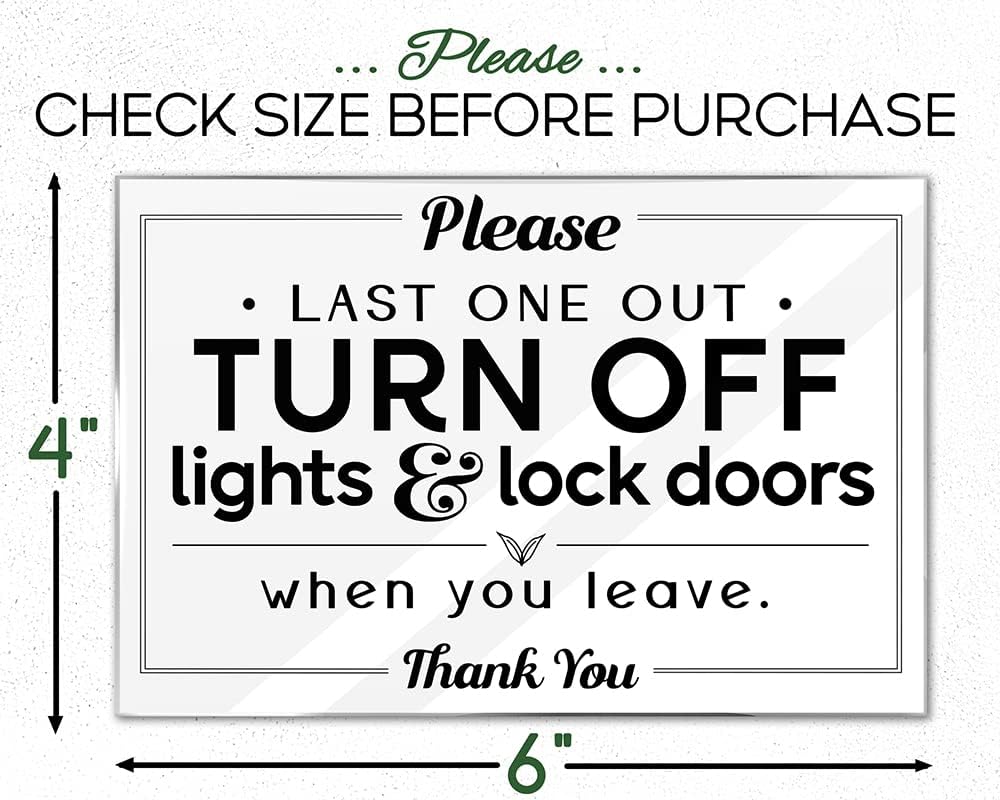Essentials for Hosts – "Please Last One Out, Turn Off Lights & Lock Doors When You Leave" – 5-Pack 4"x6" Acrylic Sign w/Mounting Tape – Rental Home Necessities – Reminder to Close & Secure Your Home