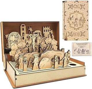 Decoración de madera para Semana Santa de Pascua, kit de libro de exhibición de historias familiares hecho a mano para decoración del hogar.