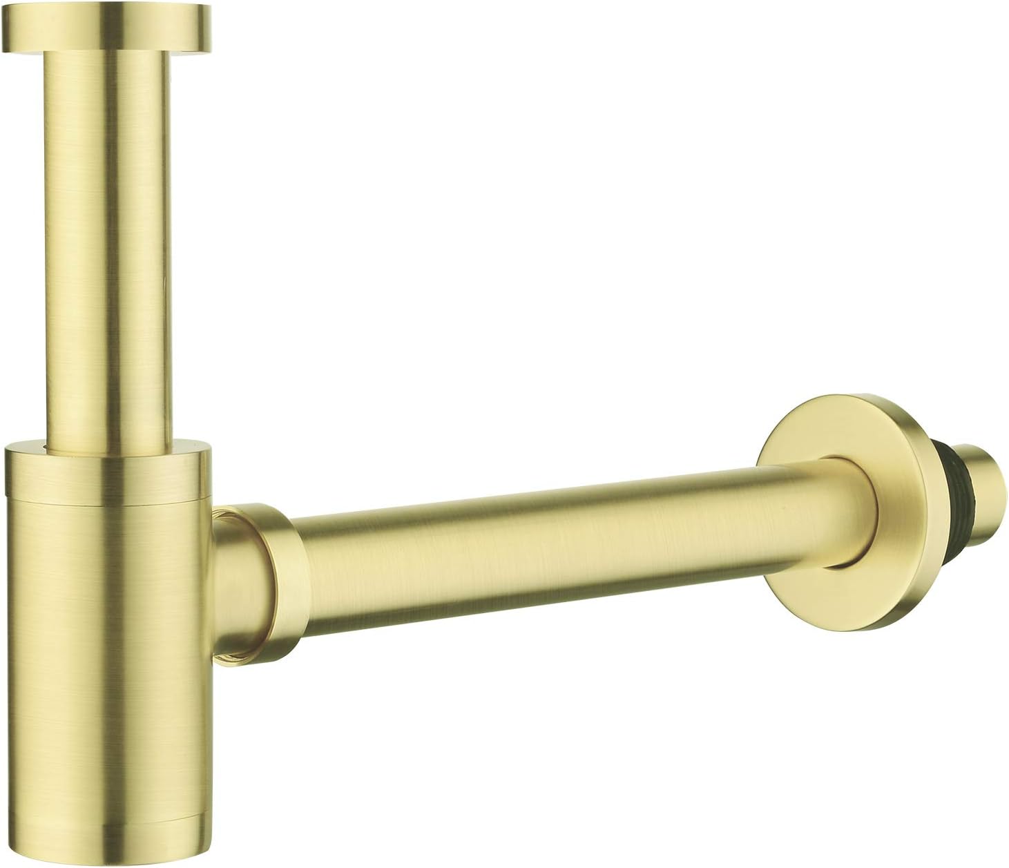 Brass Bottle Trap 1 1/4, Round Decorative P-Trap with 200mm Extension Tube, Adjustable Waste Traps Plumbing Drain Tube for Bathroom Sink Basin Vessel, Brushed Gold