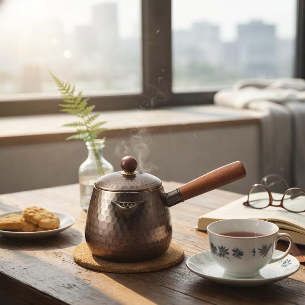 Pure Copper Tea Kettle, 400ml Hand-Hammered Pot for Stove Top