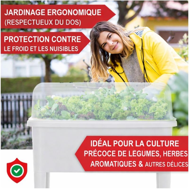 BB Loisir Carré Potager sur Pied Plastique Blanc avec Couvercle 76x 66x37cm Jardinière surélevée