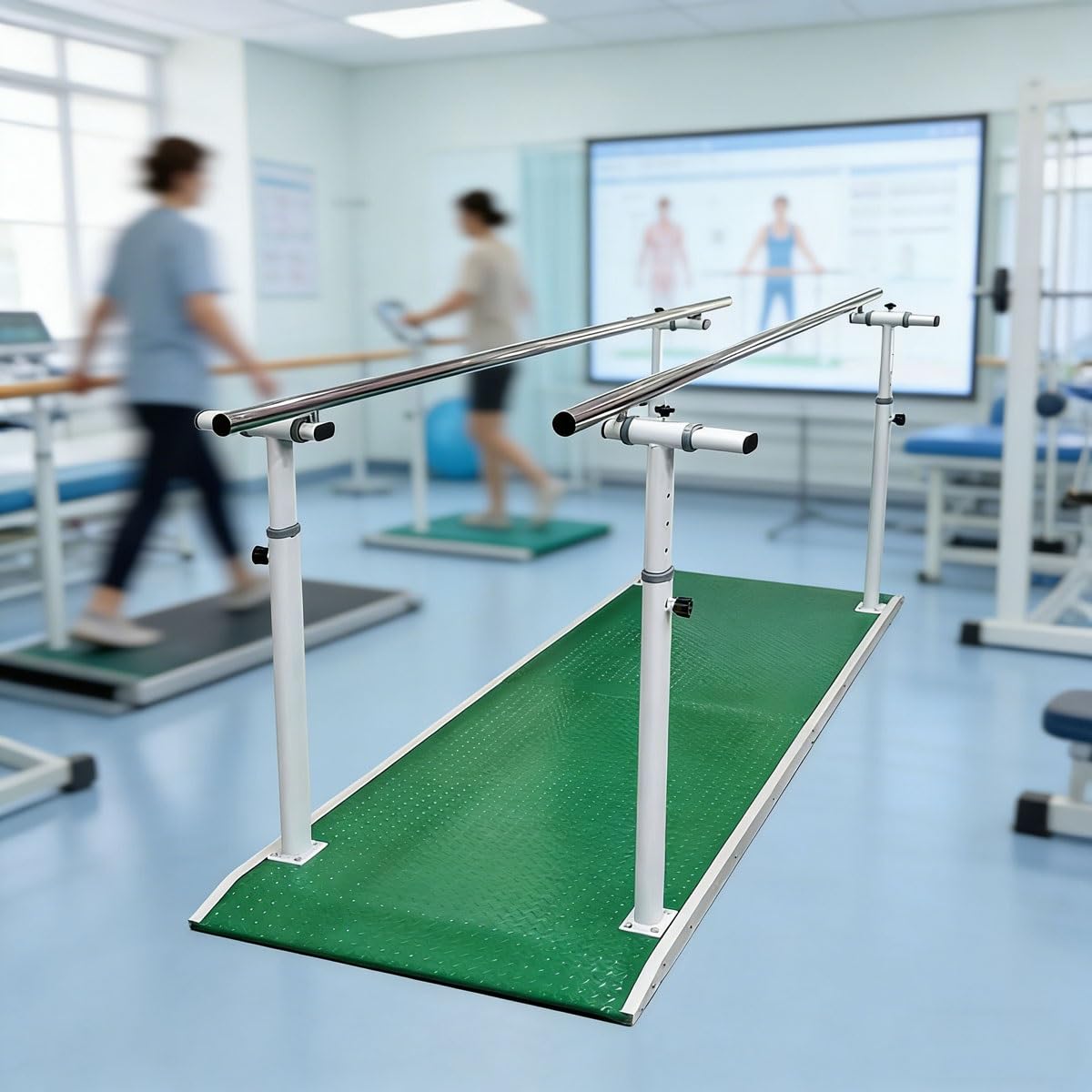 Barras paralelas para fisioterapia: equipo ajustable para rehabilitación y problemas de equilibrio al caminar.
