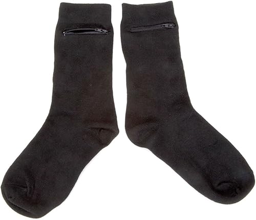 Calcetines de vestir negros con bolsillo oculto con cremallera-AlgodónSpandex Se adapta a hombres Tallas 7-12 2 pares, Negro -